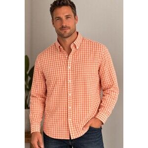 Bonobos Men’s Shirt Button Up Orange Pink Check Long Sleeve Made In USA XL